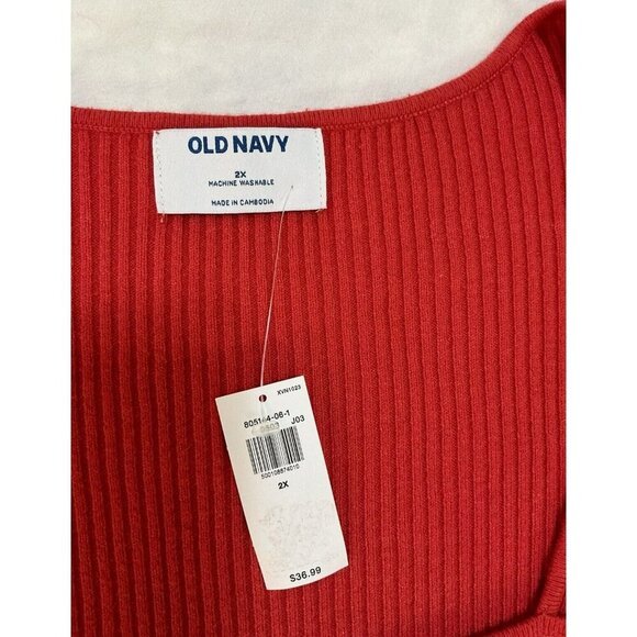 Old Navy Pullover Top Womens 2X Rib Knit Red Sweetheart Neckline Valentine 2X NW - Picture 2 of 5